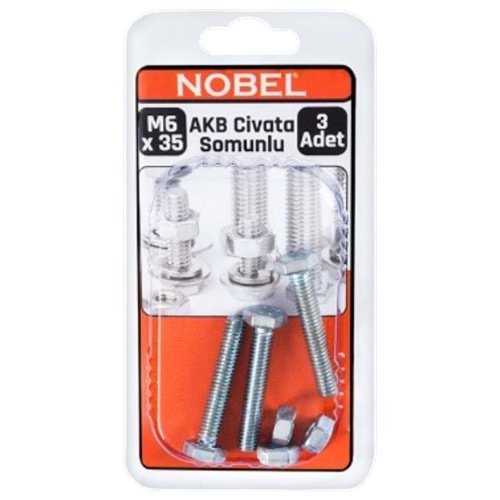 NOBEL FIX AKB CİVATA SOMUNLU M6 X 35 MM 3 LÜ 12*