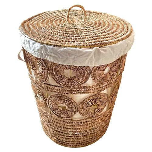 SD KAPAKLI DEKORATİF BÜYÜK HASIR ÇAMAŞIR SEPETİ 42-37 CM