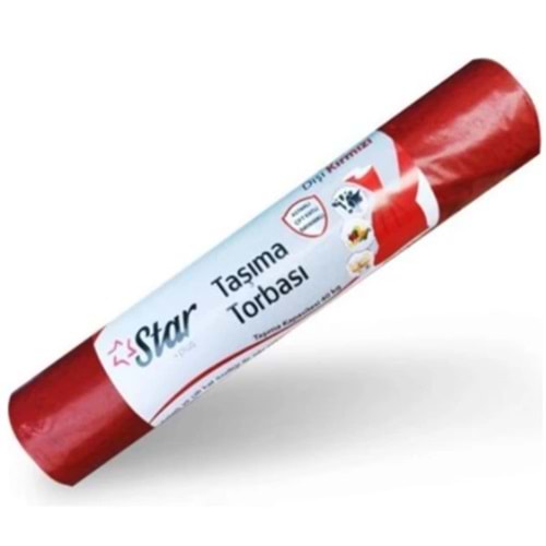 STAR TAŞIMA TORBASI KIRMIZI İÇİ BEYAZ ASTARLI 70X100 ÇÖP TORBASI *18
