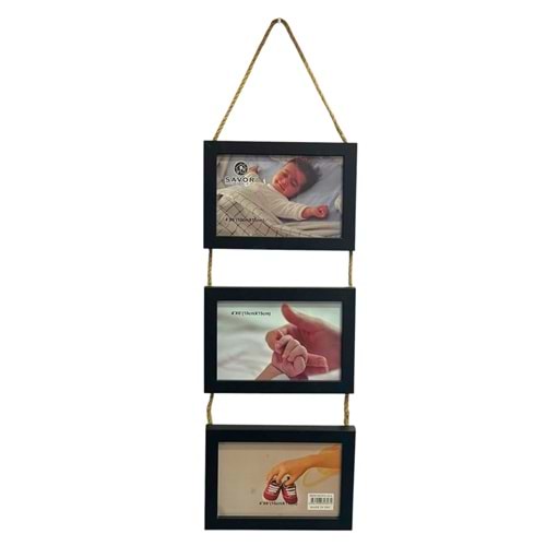 SAVOR SİYAH ASKILI 3LÜ AHŞAP ÇERÇEVE 10X15CM