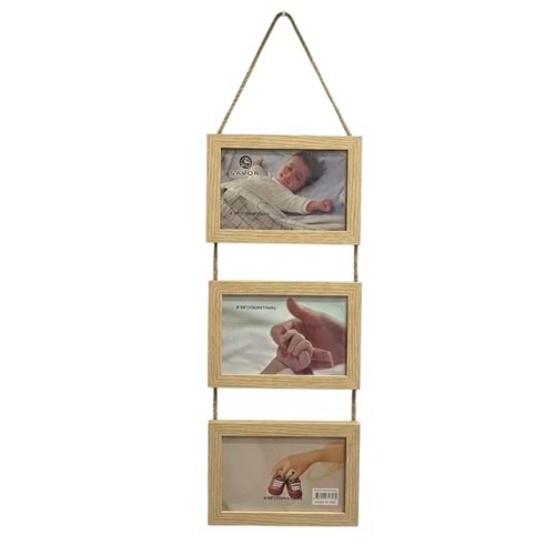 SAVOR KREM-BEYAZ ASKILI 3LÜ AHŞAP ÇERÇEVE 10X15CM