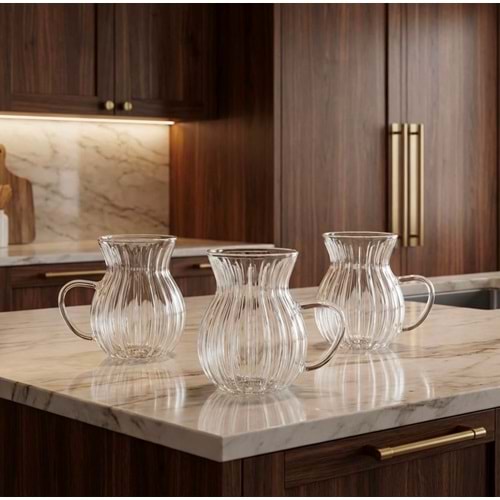 SAVOR 3LÜ KULPLU ÇİZGİLİ MODEL TOMBUL KEYFİ ALA ÇAY BARDAĞI 200ML 48*