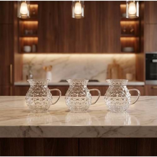 SAVOR 3LÜ KULPLU DAMLA MODEL TOMBUL KEYFİ ALA ÇAY BARDAĞI 200ML 48*