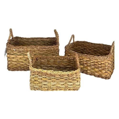 SD 3LÜ HURMA YAPRAĞI KULPLU HASIR SEPET 38X27X17 - 33X24X14 - 28X20X12CM