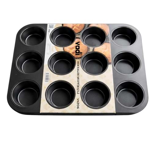 VADİ 12'li Muffin Kalıbı Cupcake Kek Kalıbı Yapışmaz Yüzey Kaplamalı 48*