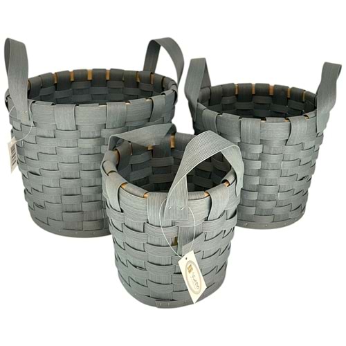 SD MAVİ YUVARLAK ÇİFT SAPLI 3LÜ HASIR SEPET 22X29 - 20X23 - 17X19 CM 6*