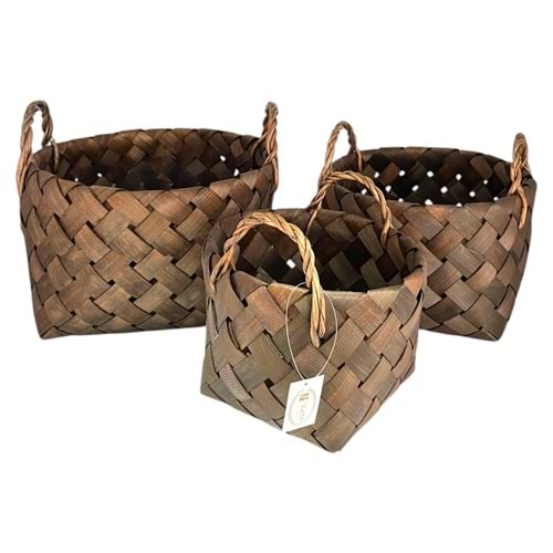 SD 3 LÜ SİYAH YUVARLAK HASIR SEPET 18X33-16X27-15X22 CM 8*