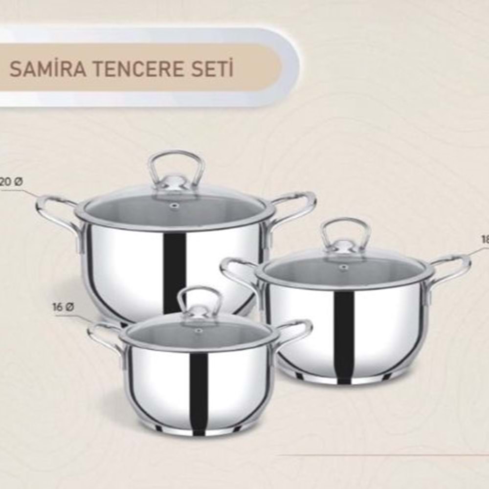 SOLE SAMİRA 14-16-18 CAM KAPAK TENCERE SET