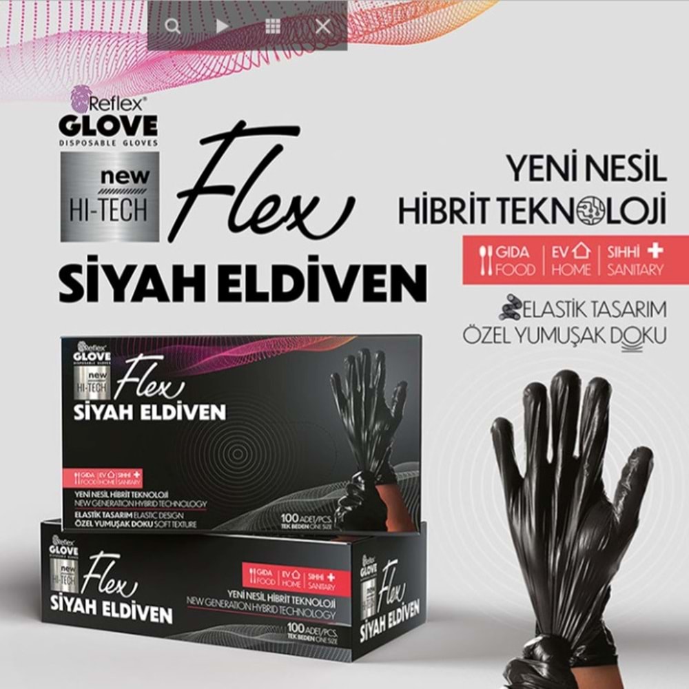 FLEX SİYAH ELDİVENİ HİBRİT TEK BEDEN 100LÜ