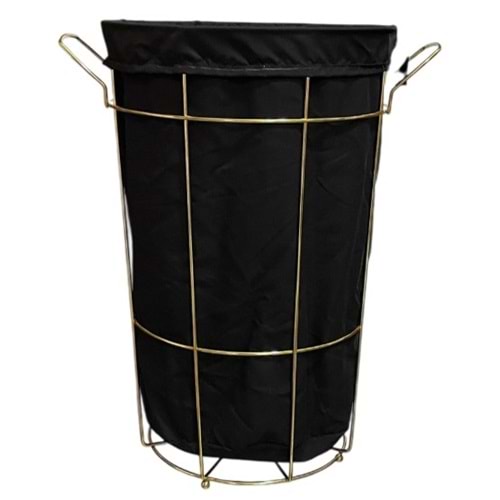 YUVALİN YUVARLAK METAL KİRLİ ÇAMAŞIR SEPETİ BEZLİ GOLD