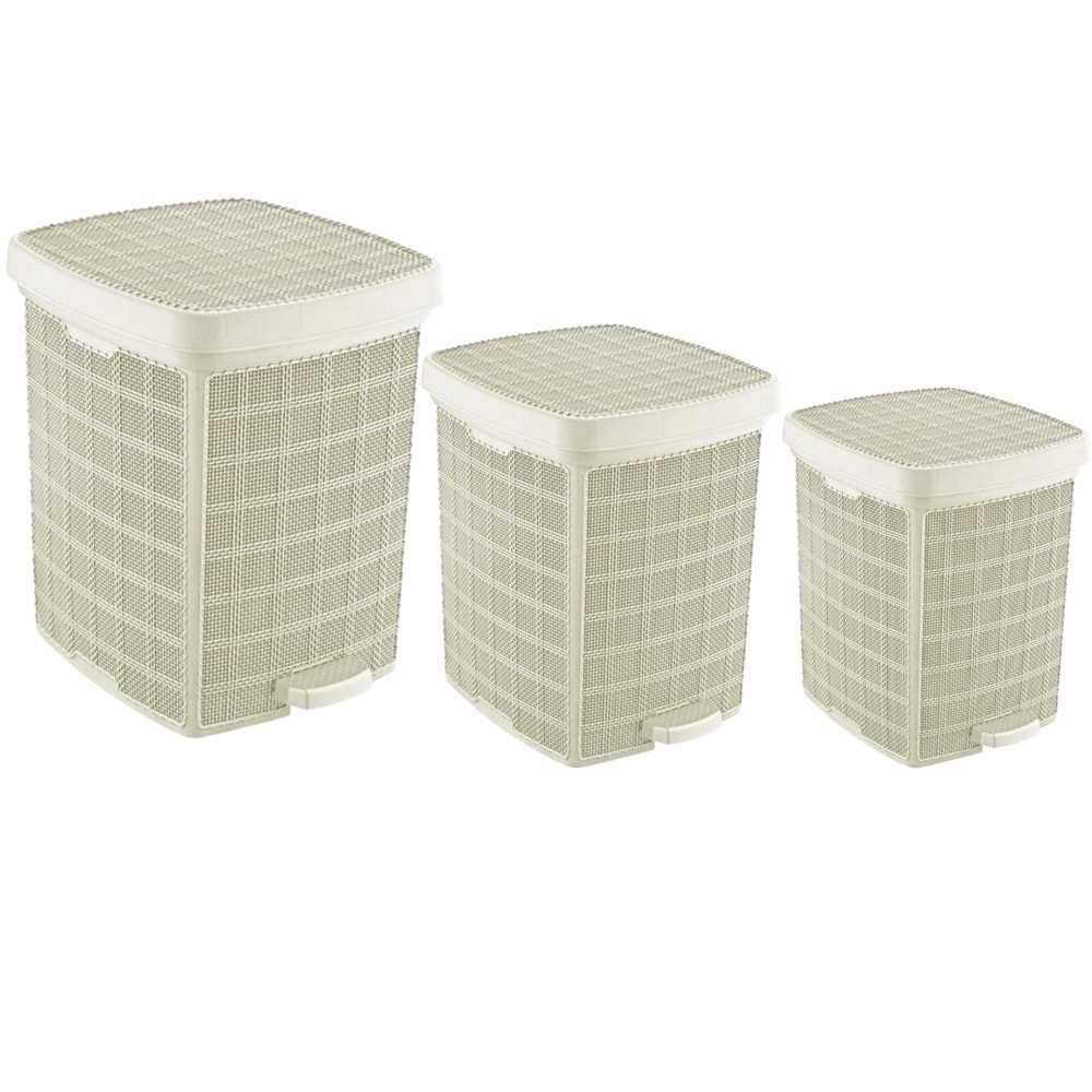 JUTE 3LÜ PEDALLI ÇÖP KOVASI SETİ (BEJ)