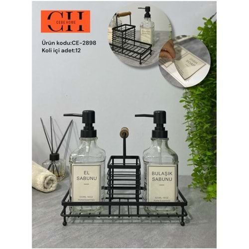CEBE HOME METAL STANDLI CAM SIVI SABUNLUK 2 Lİ 500ML SİYAH 12*
