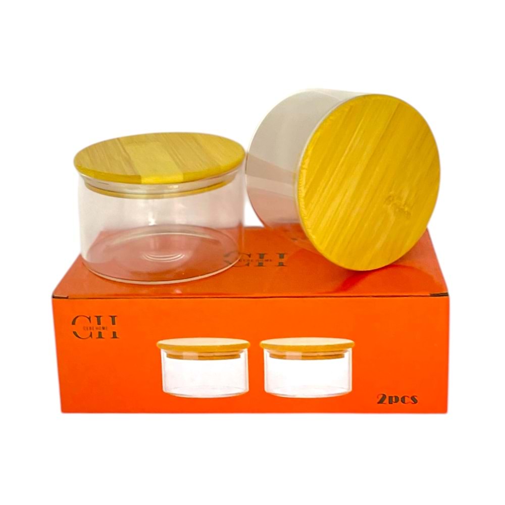 CEBE HOME BAMBU KAPAK CAM KAVANOZ 2Lİ 60x100 300ml 48*