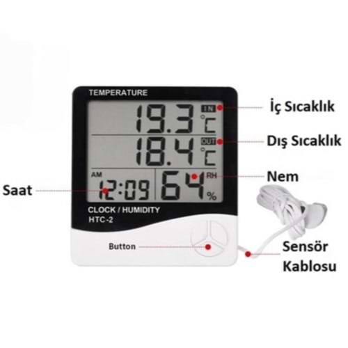 TERMOMETRE-SAAT-ALARM-NEM ÖLÇER DİJİTAL *30
