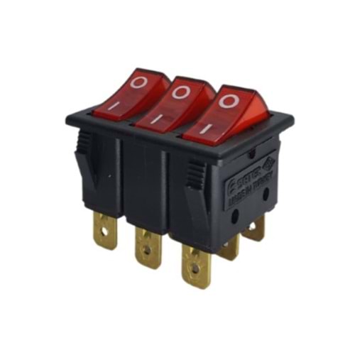 DİKDÖRTGEN IŞIKLI ÜÇLÜ ÇITÇIT ELEKTRİK DEVRE DÜĞMESİ 25Lİ
