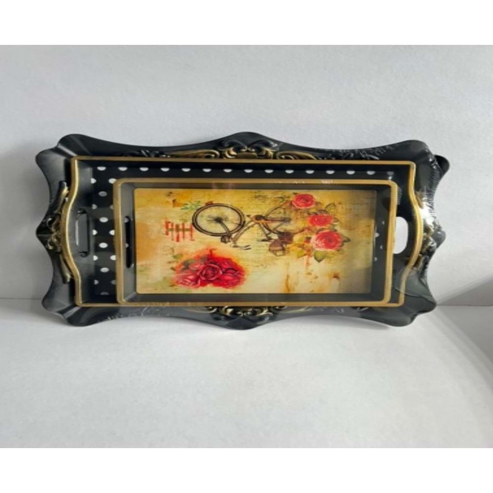 2 Lİ OTANTİK SİYAH TEPSİ BÜYÜK BOY *18