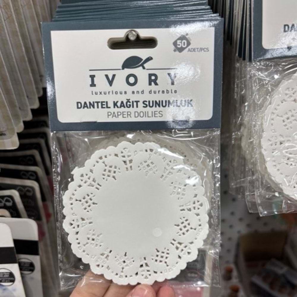 IVORY KAĞIT DANTEL BARDAK ALTLIK 50Lİ PK30 600*