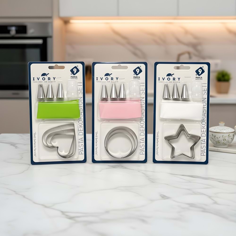 IVORY 9 PARÇA KURABİYE KALIBI PASTA SETİ 240*