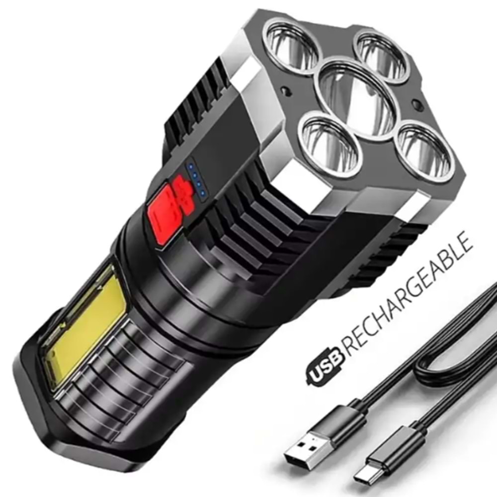 ŞARJLI 5İN1 UZUN MESAFELİ LED EL FENERİ