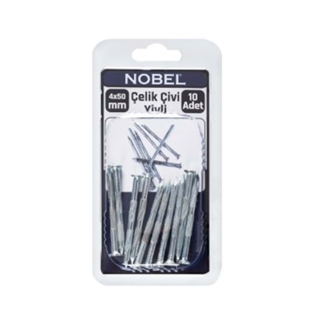 NOBEL FIX ÇELİK ÇİVİ 4 X 50 YİVLİ 10 LU