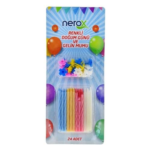 NEROX RENKLİ DOĞUM GÜNÜ MUMU 24 ADETLİ