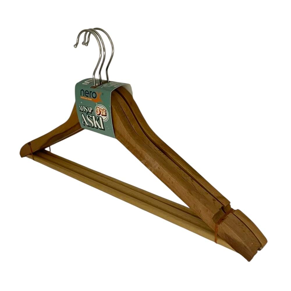 NEROX AHŞAP NATUREL ASKI 3'LÜ *40