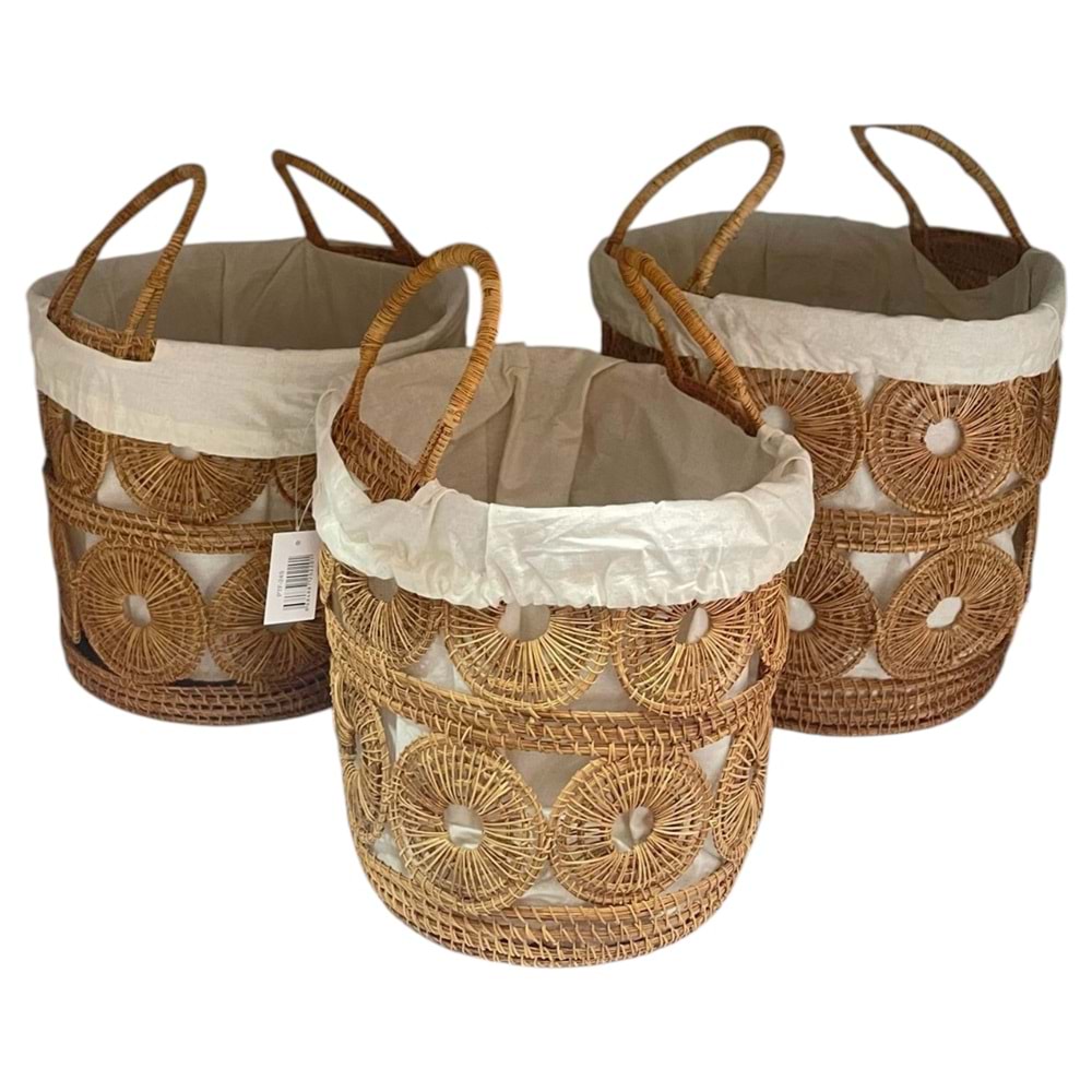 SD 3LÜ DEKORATİF ÇOK AMAÇLI BÜYÜK HASIR SEPET 30X33 - 27X29 - 25X27 CM