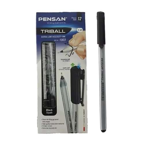 PENSAN TRİBALL ÜÇGEN TÜKENMEZ KALEM SİYAH *12