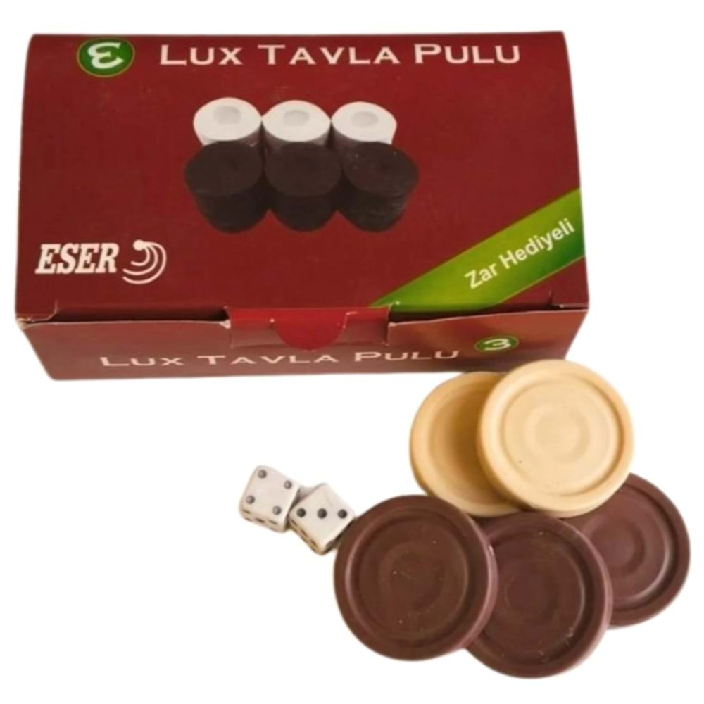 PLASTİK TAVLA PULU+2 ZAR SİYAH-BEYAZ