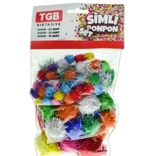 TGB SİMLİ PONPON SET 10MMX50AD-20MMX25ADET-30MM-10ADET