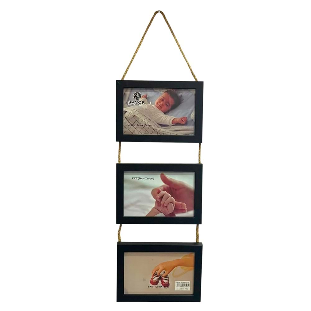 SAVOR SİYAH ASKILI 3LÜ AHŞAP ÇERÇEVE 10X15CM