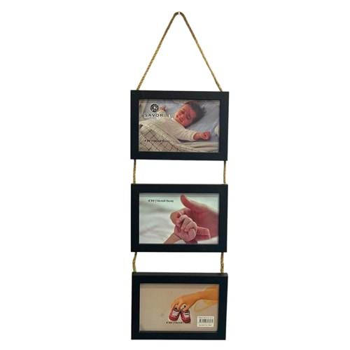 SAVOR SİYAH ASKILI 3LÜ AHŞAP ÇERÇEVE 10X15CM