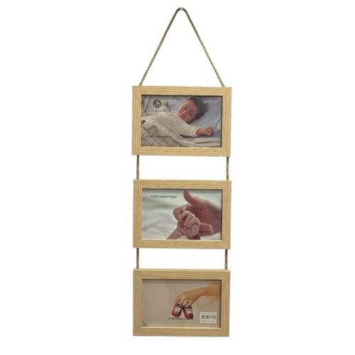 SAVOR KREM-BEYAZ ASKILI 3LÜ AHŞAP ÇERÇEVE 10X15CM