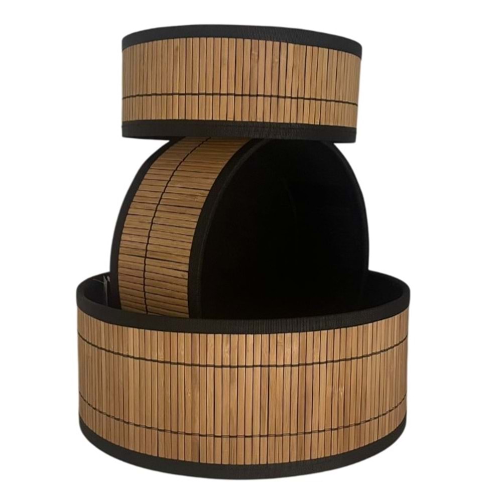 TİRAN HASIR 3 LÜ SEPET YUVARLAK İÇİ SİYAH KUMAŞ *8