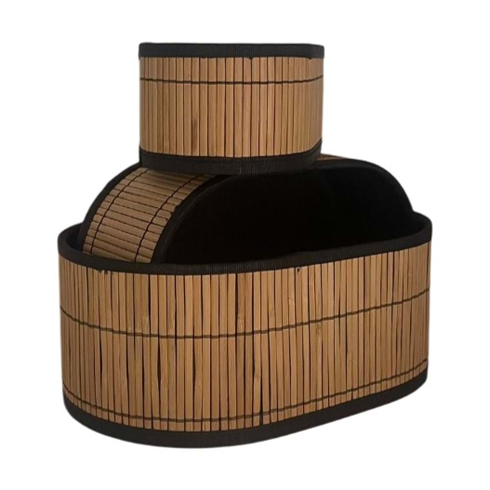 TİRAN HASIR 3 LÜ SEPET OVAL İÇİ SİYAH KUMAŞ *8