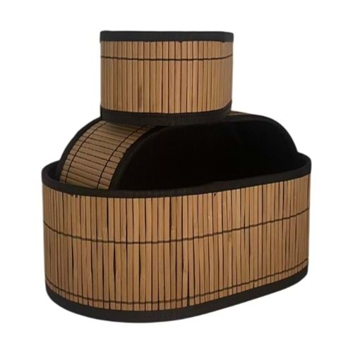 TİRAN HASIR 3 LÜ SEPET OVAL İÇİ SİYAH KUMAŞ *8