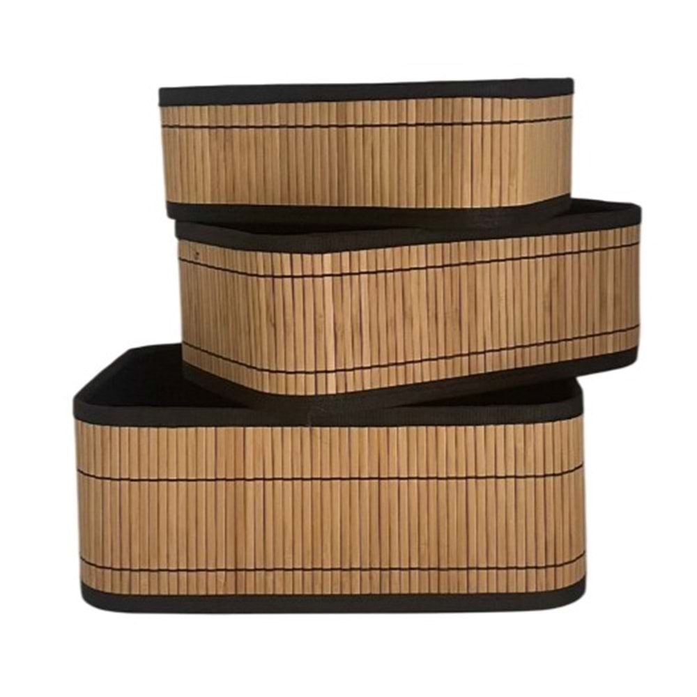 TİRAN HASIR 3 LÜ SEPET DİKDÖRTGEN İÇİ SİYAH KUMAŞ *8