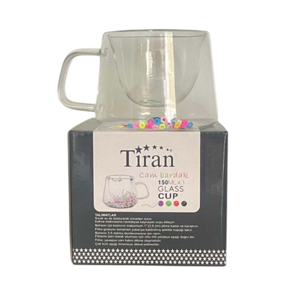 TİRAN CAM BARDAK 150 ML ÇİFT CİDARLI BARDAK *48
