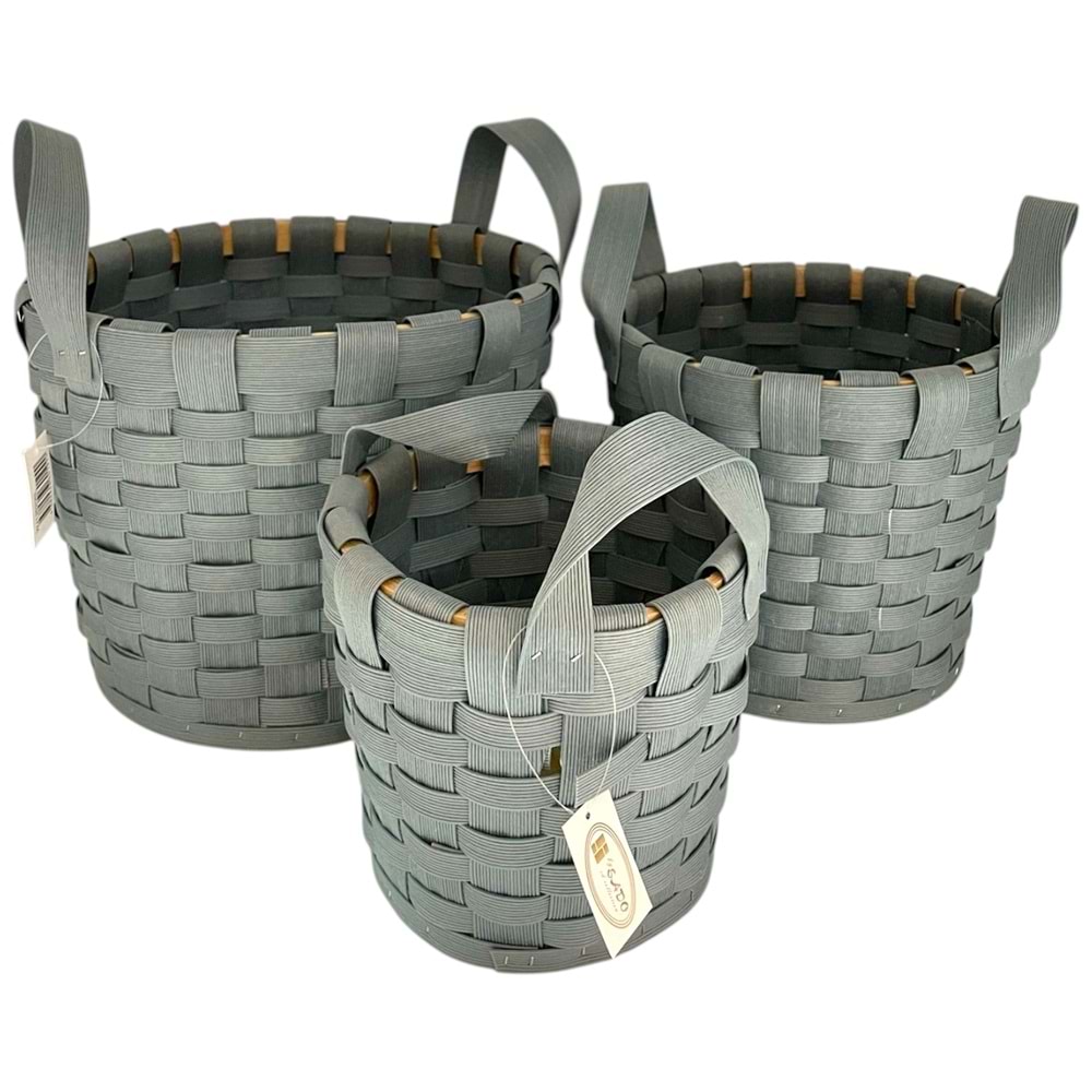 SD MAVİ YUVARLAK ÇİFT SAPLI 3LÜ HASIR SEPET 22X29 - 20X23 - 17X19 CM 6*
