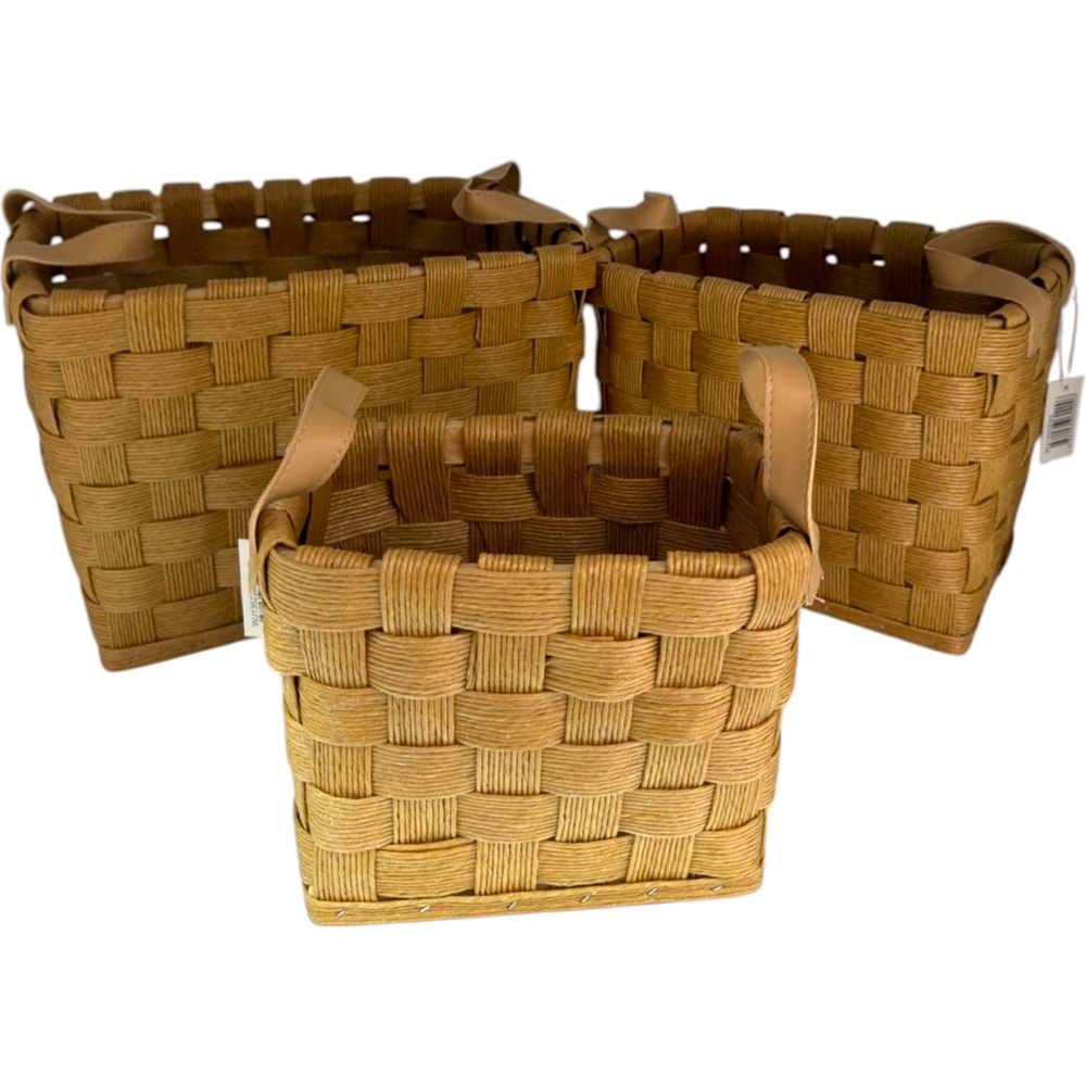 SD KREM DİKDÖRTGEN ÇİFT SAPLI 3LÜ HASIR SEPET 21X25X30-19X18X24-16X13X21CM 8*